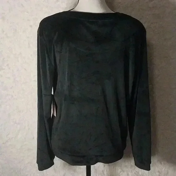 Juicy Couture Women Black Velvet Fleece Top, Rhinestone Embellished Logo, Sz XL - Picture 4 of 8